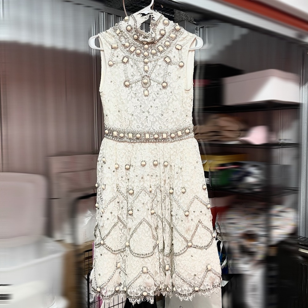 Alice + Olivia white embroidered evening dress